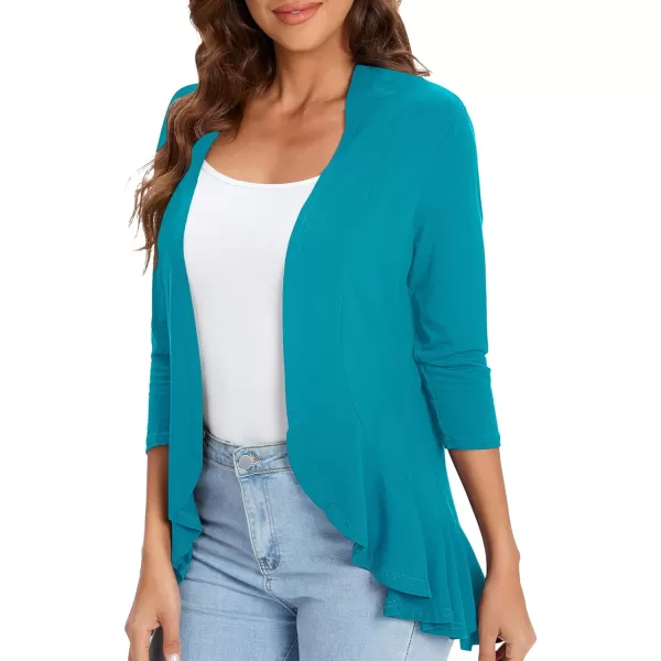 Urban CoCo Womens Casual Lightweight Open Front Cardigan Soft Draped Ruffles 34 SleeveTeal
