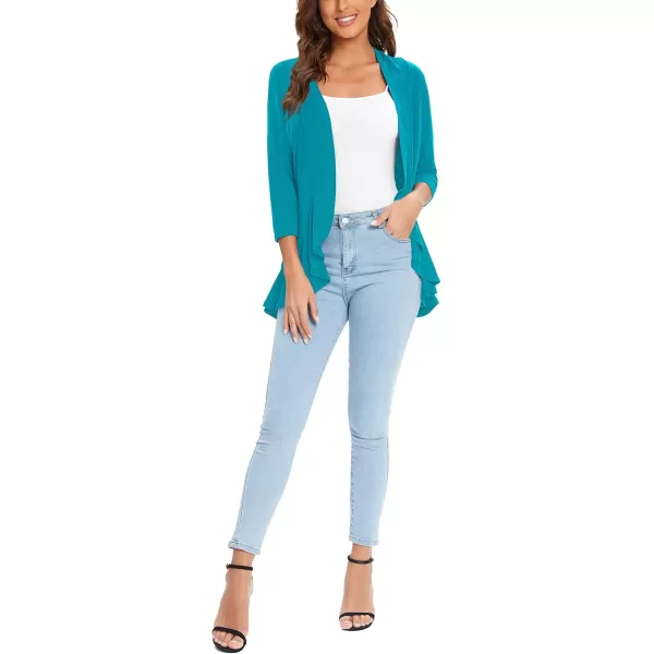 Urban CoCo Womens Casual Lightweight Open Front Cardigan Soft Draped Ruffles 34 SleeveTeal
