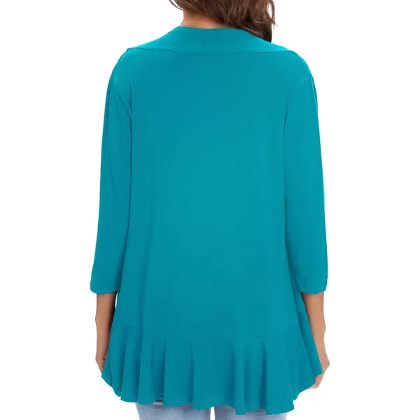 Urban CoCo Womens Casual Lightweight Open Front Cardigan Soft Draped Ruffles 34 SleeveTeal