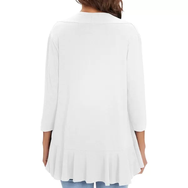 Urban CoCo Womens Casual Lightweight Open Front Cardigan Soft Draped Ruffles 34 SleeveWhite