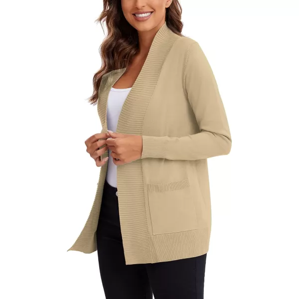 Urban CoCo Womens Lightweight Open Front Knit Cardigan Sweater Long Sleeve with PocketApricot
