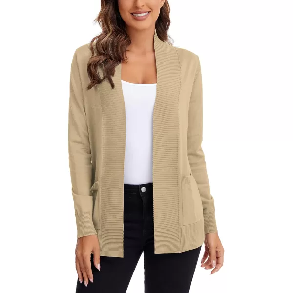 Urban CoCo Womens Lightweight Open Front Knit Cardigan Sweater Long Sleeve with PocketApricot