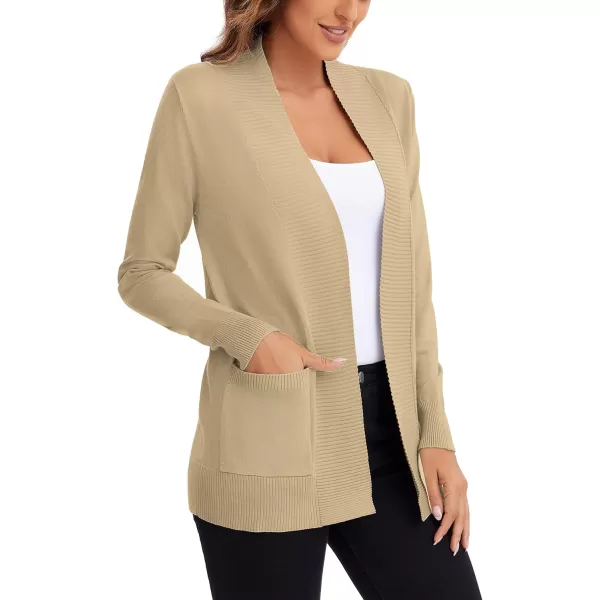 Urban CoCo Womens Lightweight Open Front Knit Cardigan Sweater Long Sleeve with PocketApricot