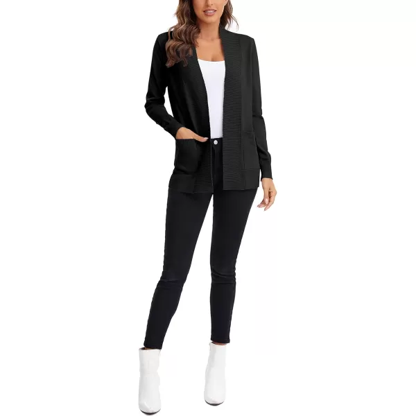 Urban CoCo Womens Lightweight Open Front Knit Cardigan Sweater Long Sleeve with PocketBlack