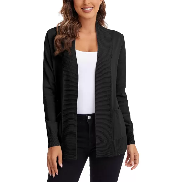 Urban CoCo Womens Lightweight Open Front Knit Cardigan Sweater Long Sleeve with PocketBlack