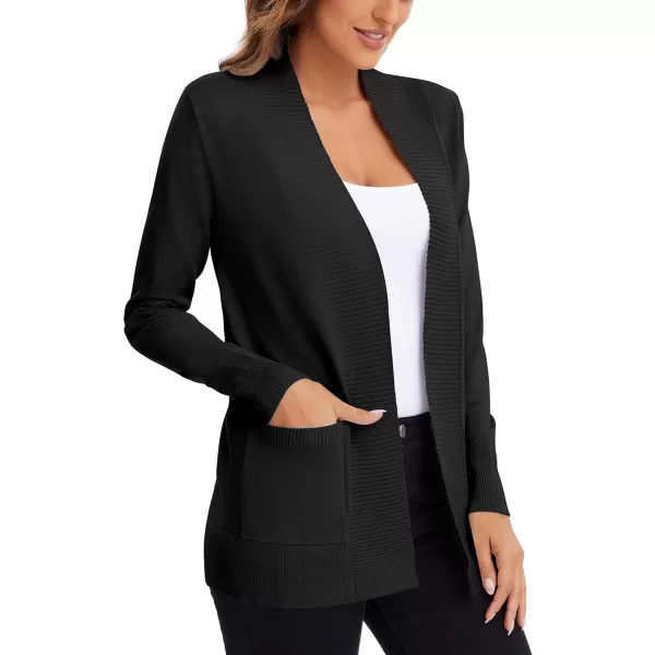 Urban CoCo Womens Lightweight Open Front Knit Cardigan Sweater Long Sleeve with PocketBlack