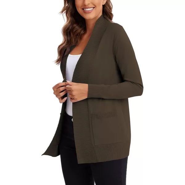 Urban CoCo Womens Lightweight Open Front Knit Cardigan Sweater Long Sleeve with PocketBrown
