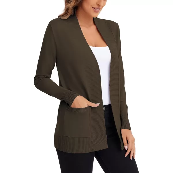Urban CoCo Womens Lightweight Open Front Knit Cardigan Sweater Long Sleeve with PocketBrown