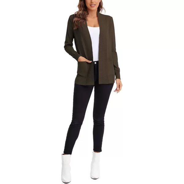 Urban CoCo Womens Lightweight Open Front Knit Cardigan Sweater Long Sleeve with PocketBrown