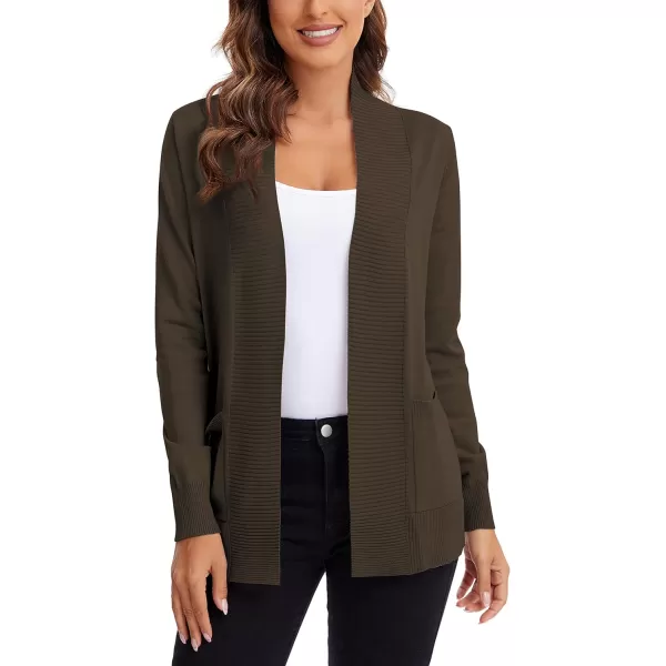 Urban CoCo Womens Lightweight Open Front Knit Cardigan Sweater Long Sleeve with PocketBrown