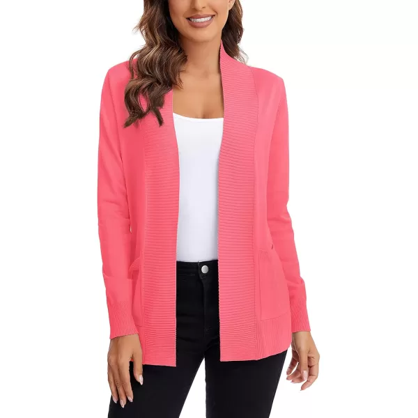 Urban CoCo Womens Lightweight Open Front Knit Cardigan Sweater Long Sleeve with PocketCoral