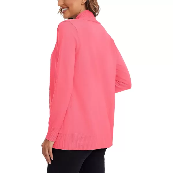 Urban CoCo Womens Lightweight Open Front Knit Cardigan Sweater Long Sleeve with PocketCoral