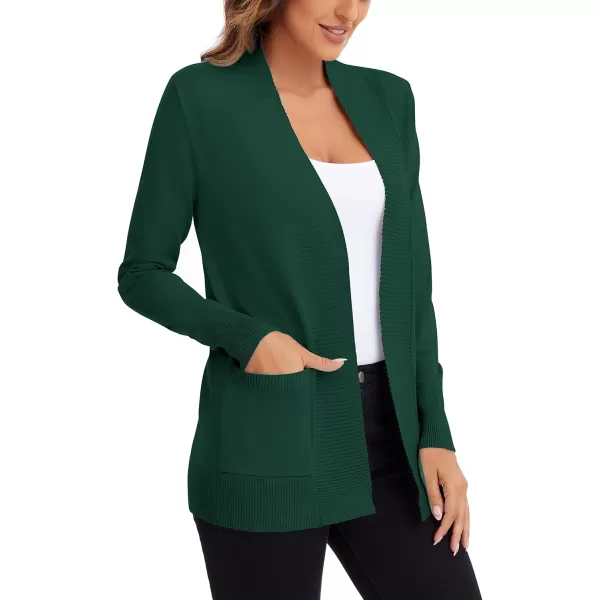 Urban CoCo Womens Lightweight Open Front Knit Cardigan Sweater Long Sleeve with PocketDark Green