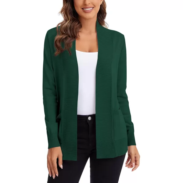 Urban CoCo Womens Lightweight Open Front Knit Cardigan Sweater Long Sleeve with PocketDark Green