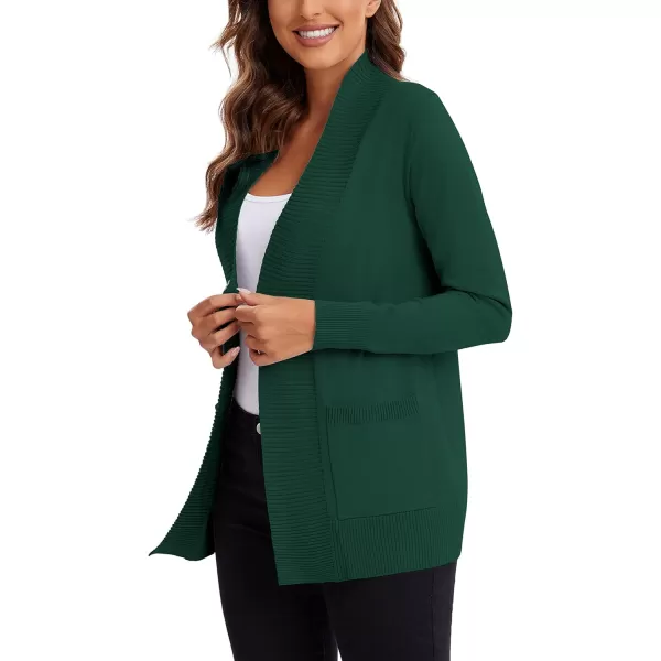 Urban CoCo Womens Lightweight Open Front Knit Cardigan Sweater Long Sleeve with PocketDark Green
