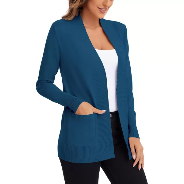 Urban CoCo Womens Lightweight Open Front Knit Cardigan Sweater Long Sleeve with PocketIndigo Blue