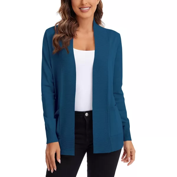 Urban CoCo Womens Lightweight Open Front Knit Cardigan Sweater Long Sleeve with PocketIndigo Blue