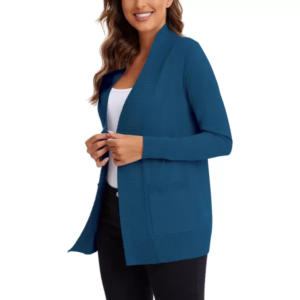 Urban CoCo Womens Lightweight Open Front Knit Cardigan Sweater Long Sleeve with PocketIndigo Blue