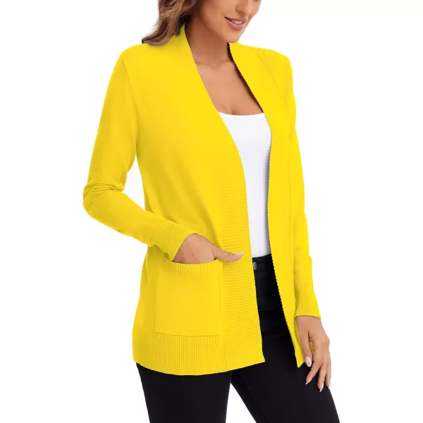 Urban CoCo Womens Lightweight Open Front Knit Cardigan Sweater Long Sleeve with PocketLemon Yellow