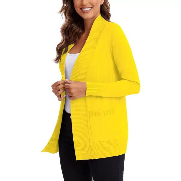 Urban CoCo Womens Lightweight Open Front Knit Cardigan Sweater Long Sleeve with PocketLemon Yellow