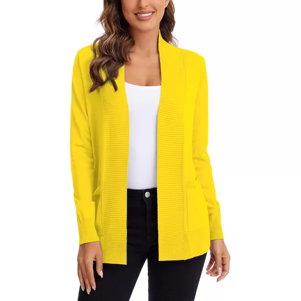 Urban CoCo Womens Lightweight Open Front Knit Cardigan Sweater Long Sleeve with PocketLemon Yellow