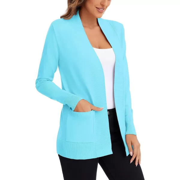 Urban CoCo Womens Lightweight Open Front Knit Cardigan Sweater Long Sleeve with PocketLight Blue