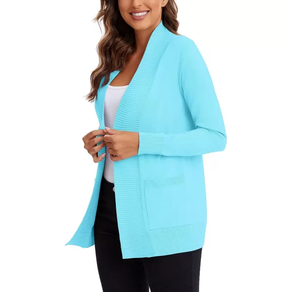 Urban CoCo Womens Lightweight Open Front Knit Cardigan Sweater Long Sleeve with PocketLight Blue