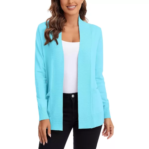 Urban CoCo Womens Lightweight Open Front Knit Cardigan Sweater Long Sleeve with PocketLight Blue