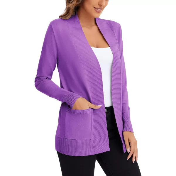 Urban CoCo Womens Lightweight Open Front Knit Cardigan Sweater Long Sleeve with PocketLight Purple