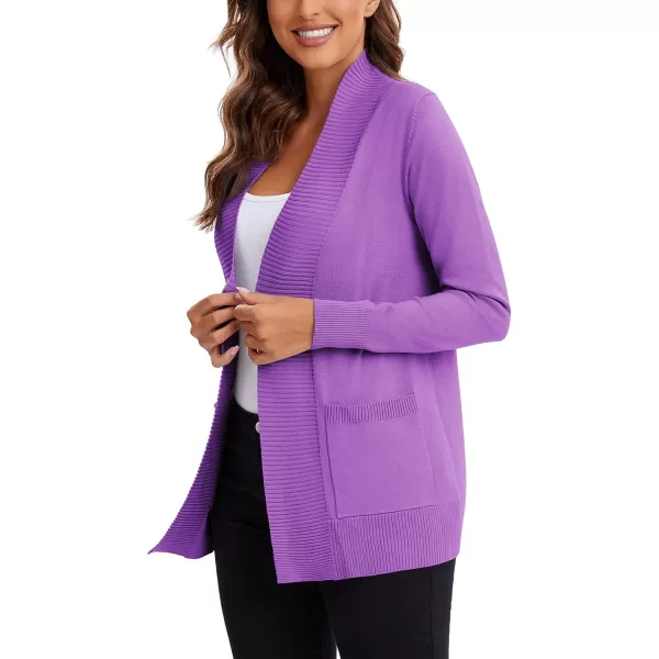 Urban CoCo Womens Lightweight Open Front Knit Cardigan Sweater Long Sleeve with PocketLight Purple