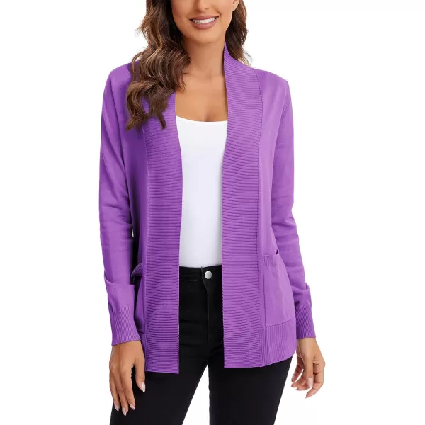 Urban CoCo Womens Lightweight Open Front Knit Cardigan Sweater Long Sleeve with PocketLight Purple