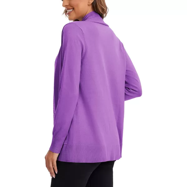 Urban CoCo Womens Lightweight Open Front Knit Cardigan Sweater Long Sleeve with PocketLight Purple