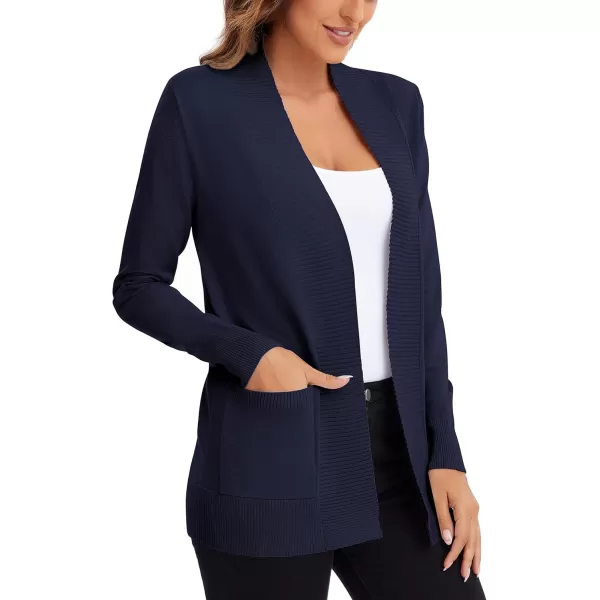 Urban CoCo Womens Lightweight Open Front Knit Cardigan Sweater Long Sleeve with PocketNavy Blue