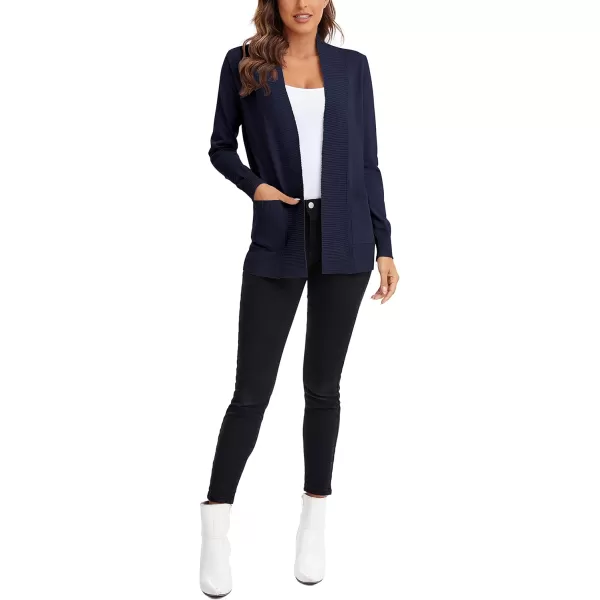 Urban CoCo Womens Lightweight Open Front Knit Cardigan Sweater Long Sleeve with PocketNavy Blue