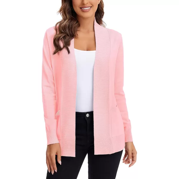 Urban CoCo Womens Lightweight Open Front Knit Cardigan Sweater Long Sleeve with PocketPink