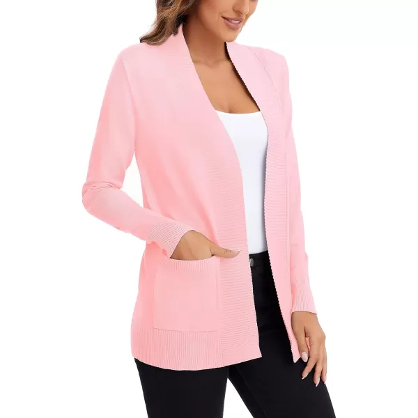 Urban CoCo Womens Lightweight Open Front Knit Cardigan Sweater Long Sleeve with PocketPink