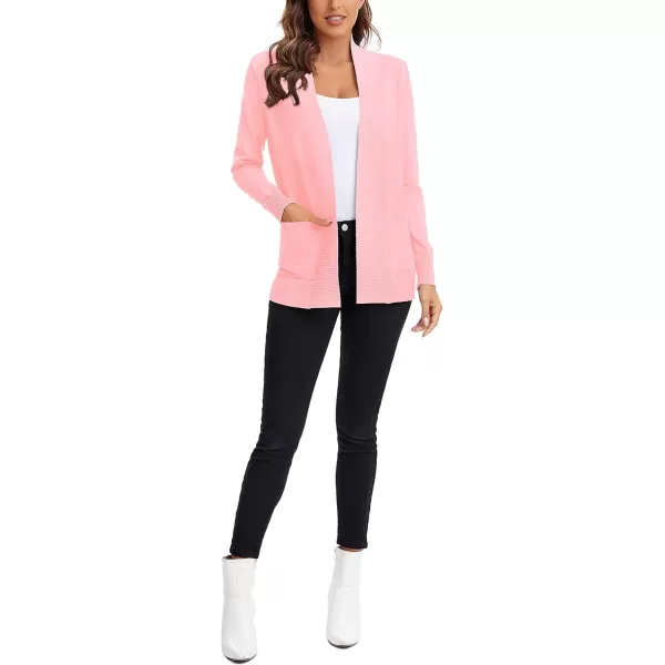 Urban CoCo Womens Lightweight Open Front Knit Cardigan Sweater Long Sleeve with PocketPink