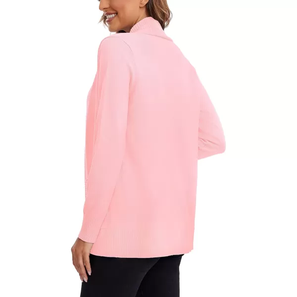 Urban CoCo Womens Lightweight Open Front Knit Cardigan Sweater Long Sleeve with PocketPink
