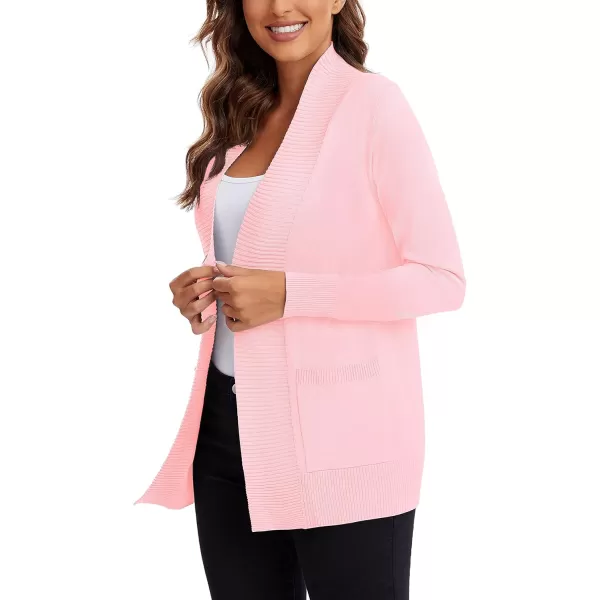 Urban CoCo Womens Lightweight Open Front Knit Cardigan Sweater Long Sleeve with PocketPink