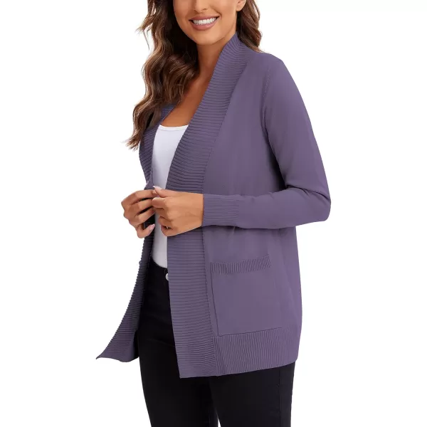 Urban CoCo Womens Lightweight Open Front Knit Cardigan Sweater Long Sleeve with PocketPurple