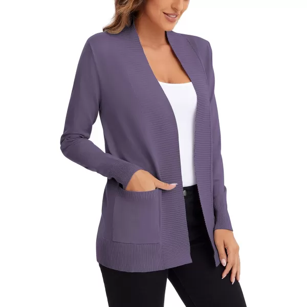 Urban CoCo Womens Lightweight Open Front Knit Cardigan Sweater Long Sleeve with PocketPurple