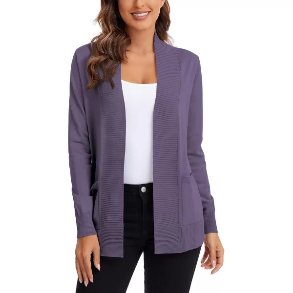 Urban CoCo Womens Lightweight Open Front Knit Cardigan Sweater Long Sleeve with PocketPurple