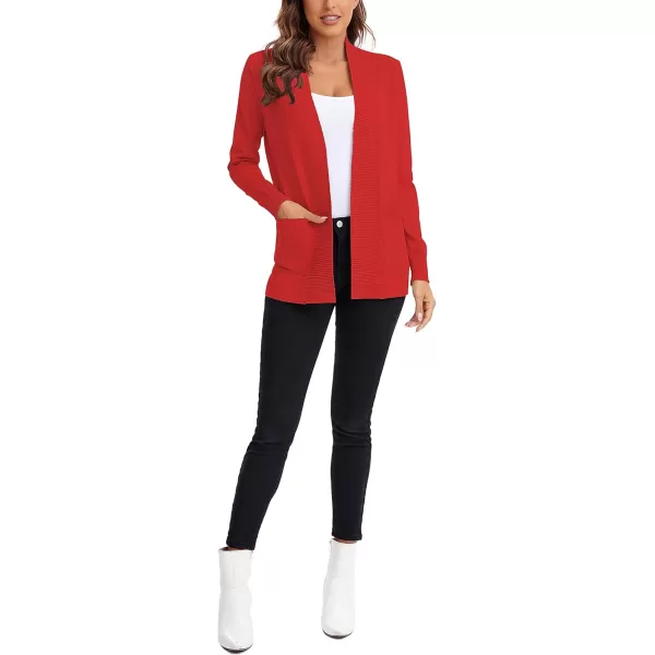 Urban CoCo Womens Lightweight Open Front Knit Cardigan Sweater Long Sleeve with PocketRed