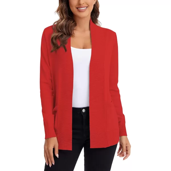 Urban CoCo Womens Lightweight Open Front Knit Cardigan Sweater Long Sleeve with PocketRed
