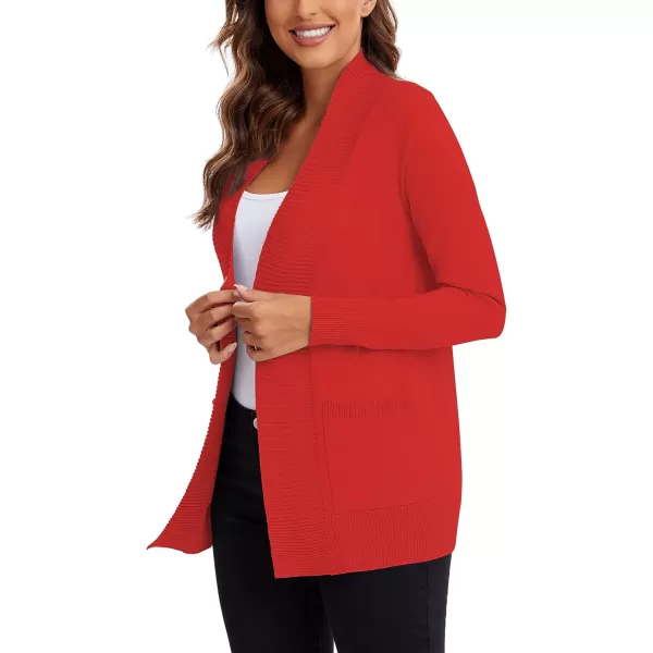 Urban CoCo Womens Lightweight Open Front Knit Cardigan Sweater Long Sleeve with PocketRed
