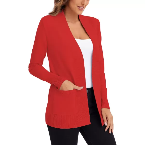 Urban CoCo Womens Lightweight Open Front Knit Cardigan Sweater Long Sleeve with PocketRed