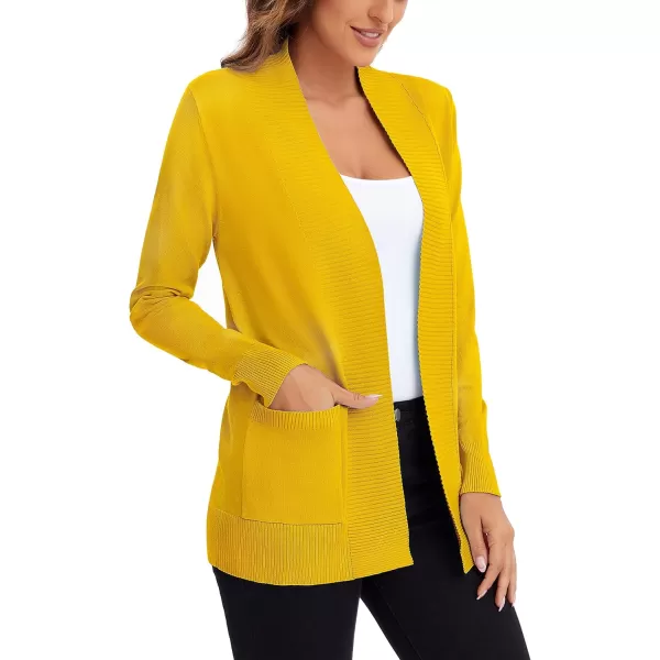Urban CoCo Womens Lightweight Open Front Knit Cardigan Sweater Long Sleeve with PocketTurmeric