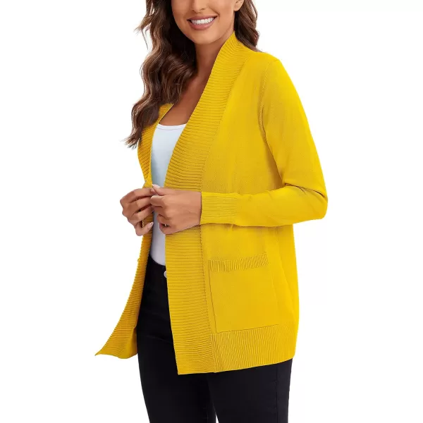Urban CoCo Womens Lightweight Open Front Knit Cardigan Sweater Long Sleeve with PocketTurmeric