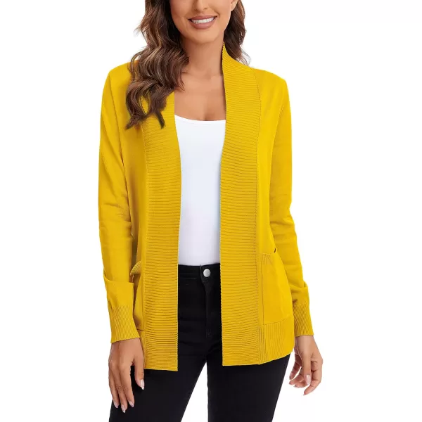 Urban CoCo Womens Lightweight Open Front Knit Cardigan Sweater Long Sleeve with PocketTurmeric