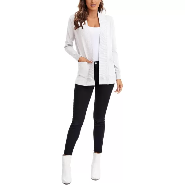 Urban CoCo Womens Lightweight Open Front Knit Cardigan Sweater Long Sleeve with PocketWhite